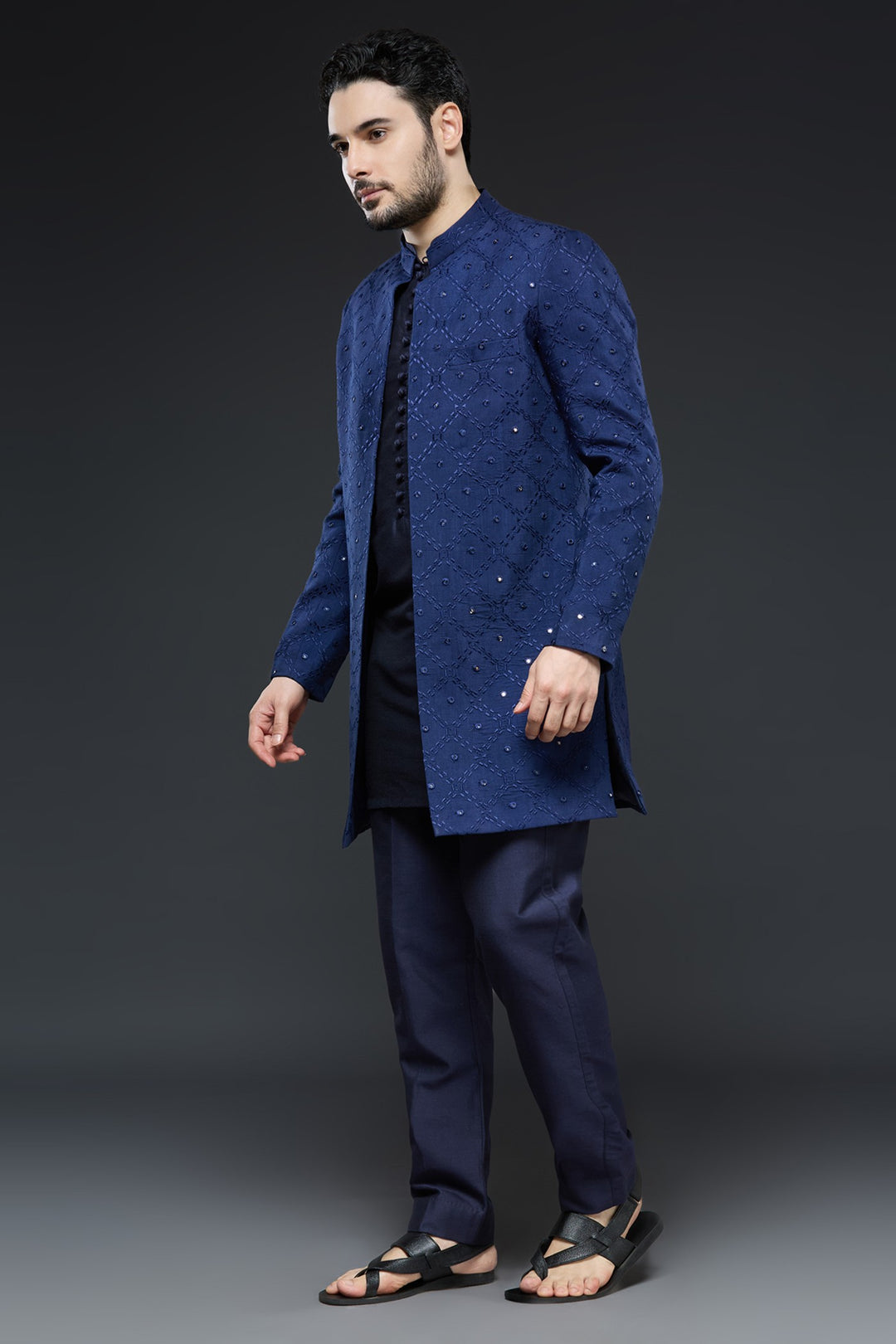 Navy Blue Mirror Sherwani Set