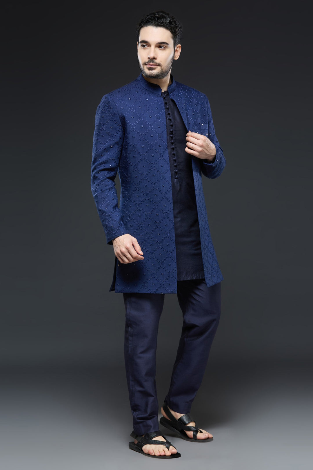 Navy Blue Mirror Sherwani Set