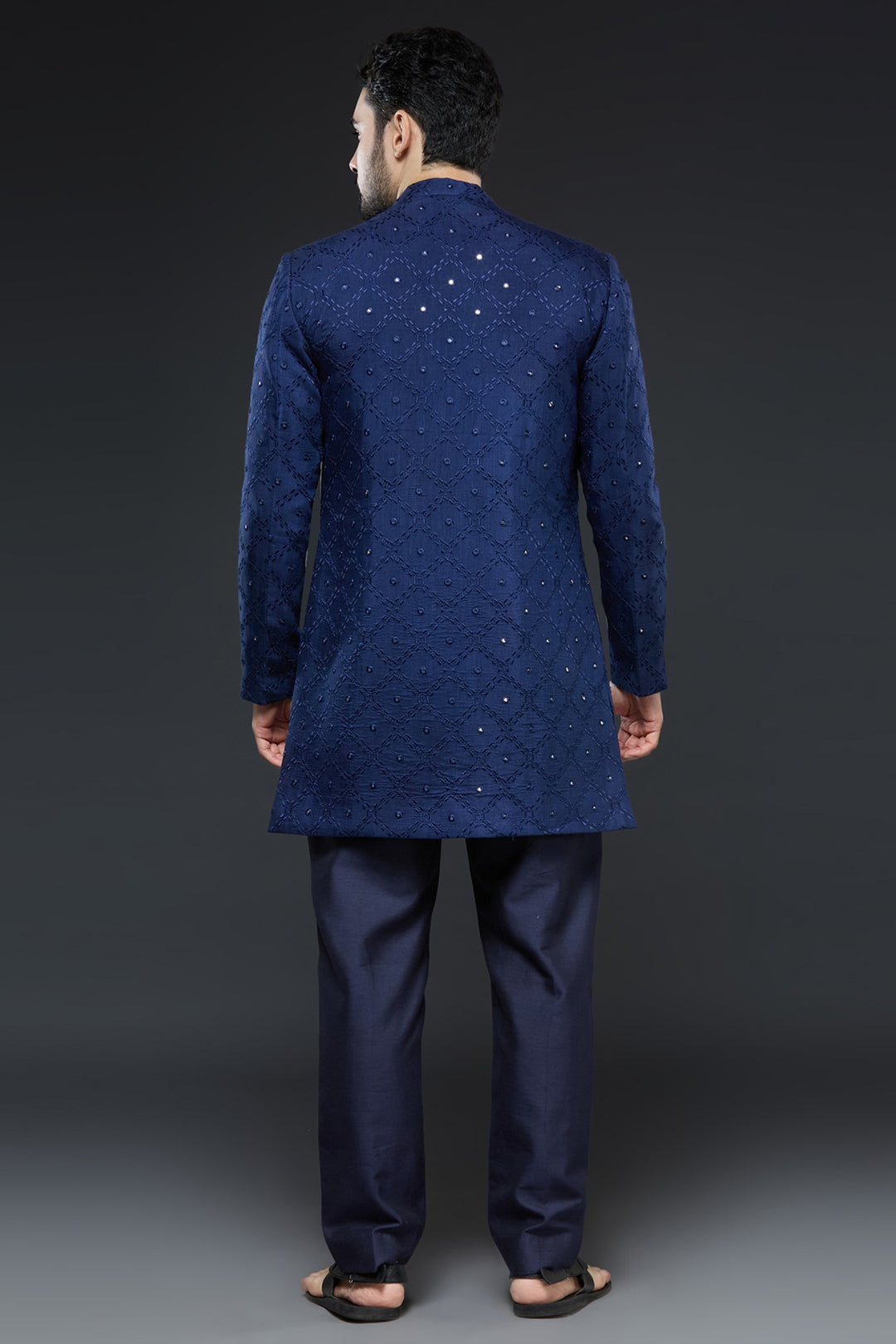 Navy Blue Mirror Sherwani Set