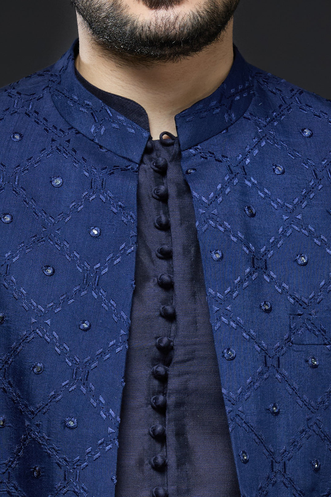 Navy Blue Mirror Sherwani Set