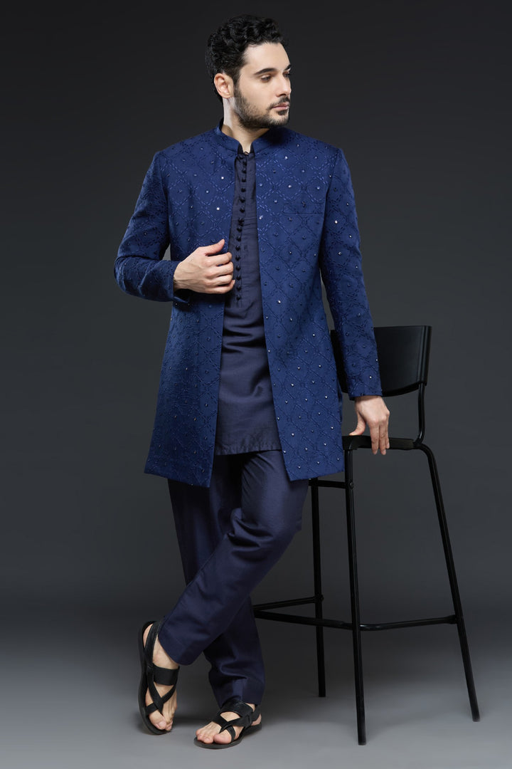 Navy Blue Mirror Sherwani Set
