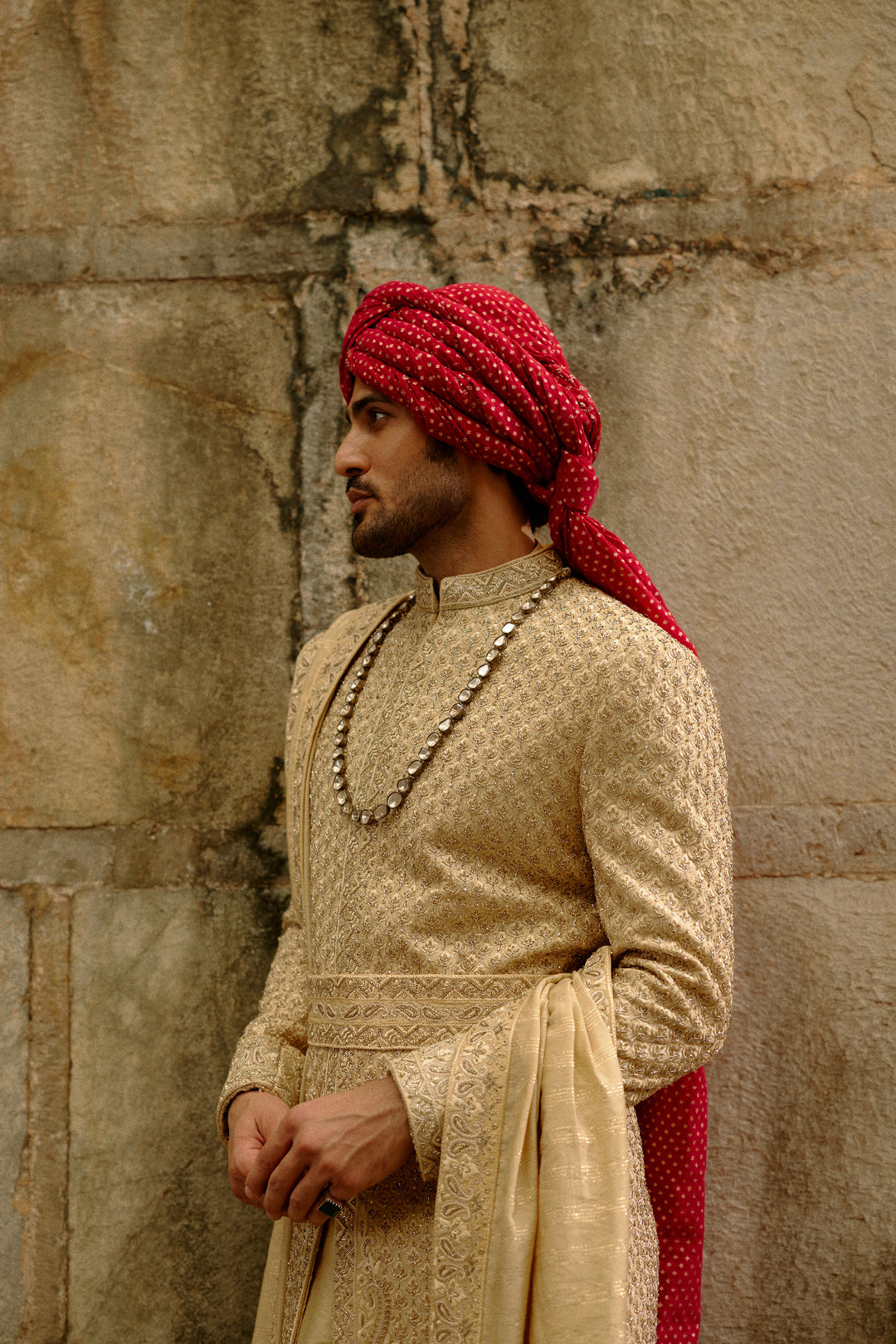 Gold Zardozi Raw Silk Sherwani Set