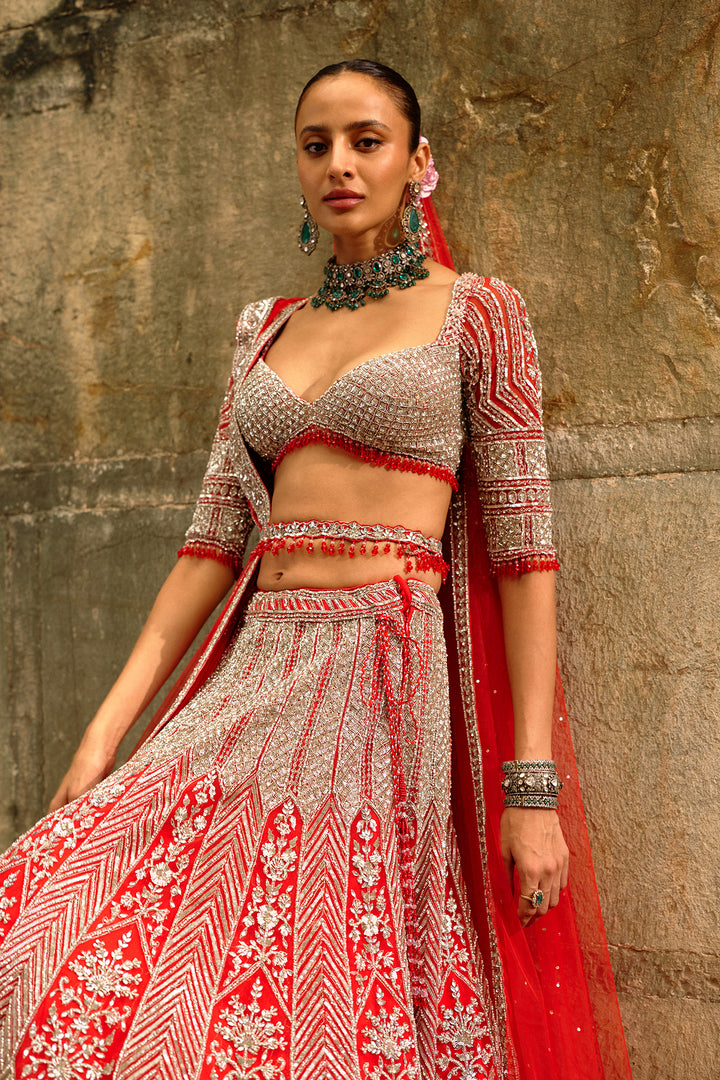 Red-Silver Tara Lehenga