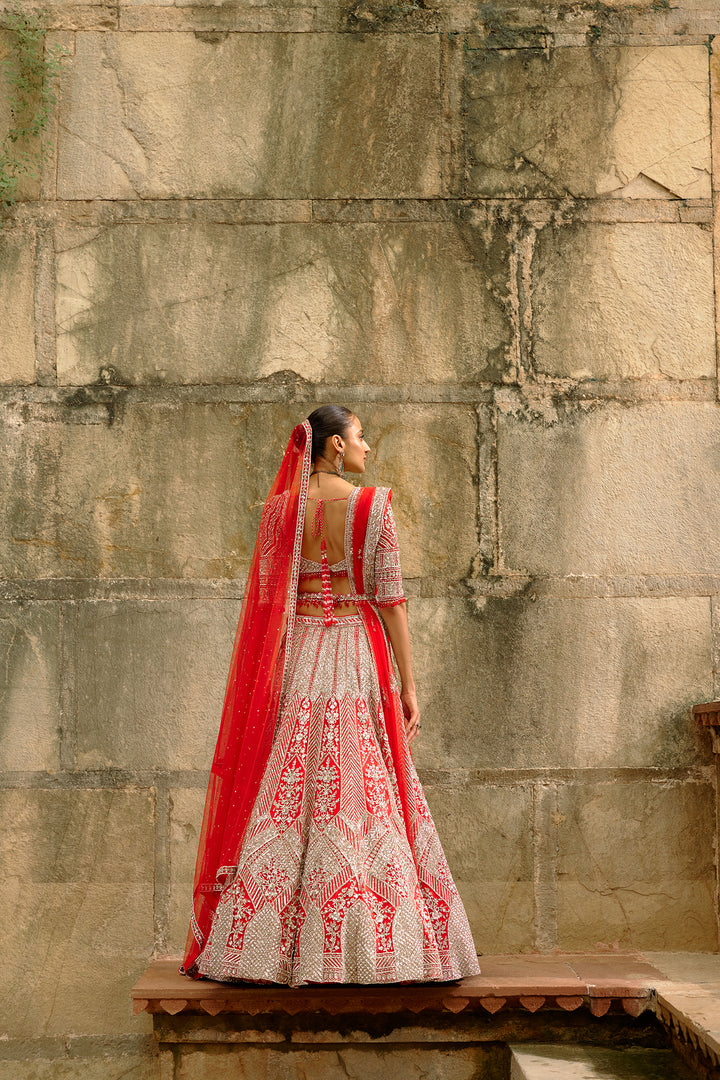Red-Silver Tara Lehenga