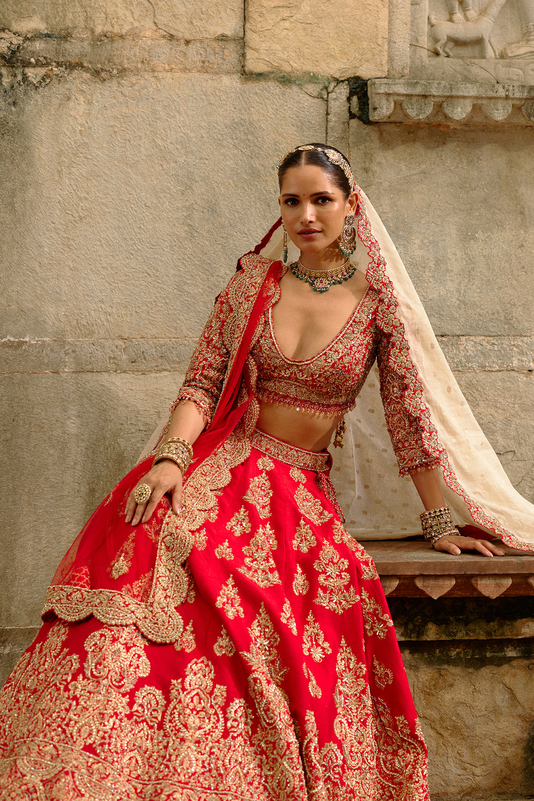 Red Mehr Lehenga