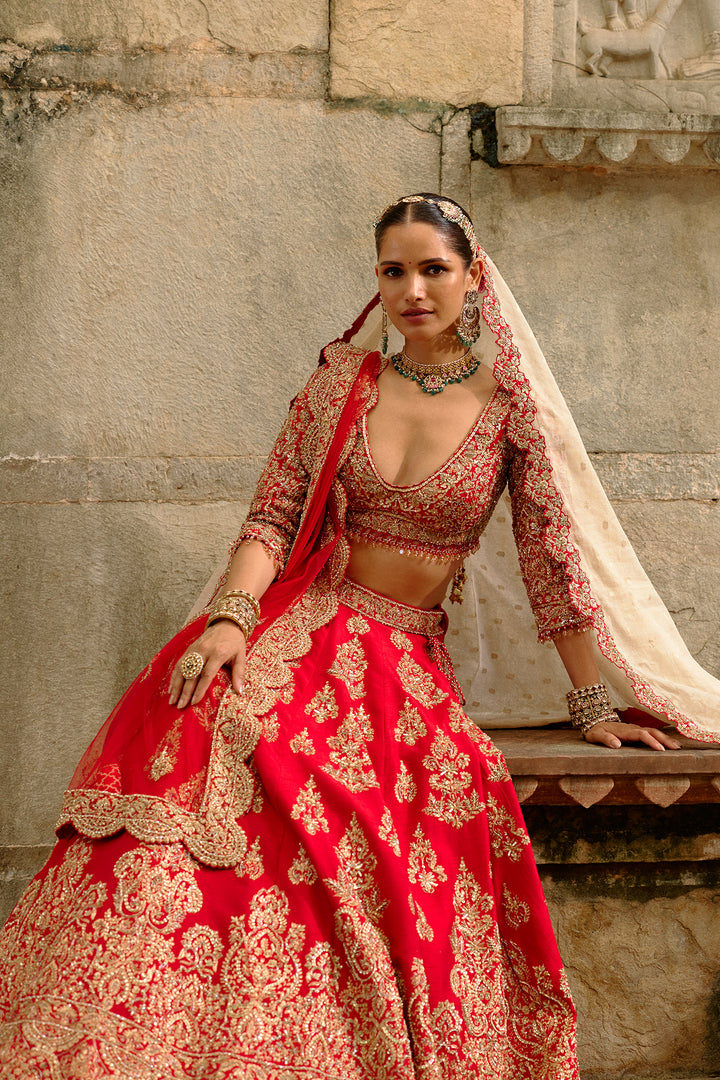 Red Mehr Lehenga