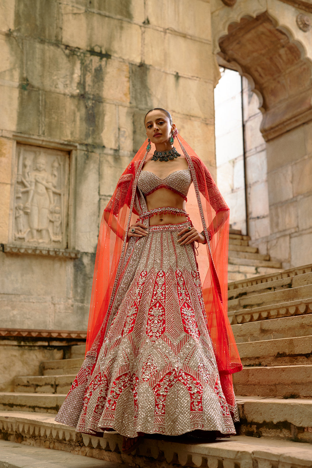 Red-Silver Tara Lehenga