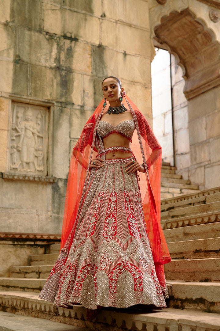 Red-Silver Tara Lehenga