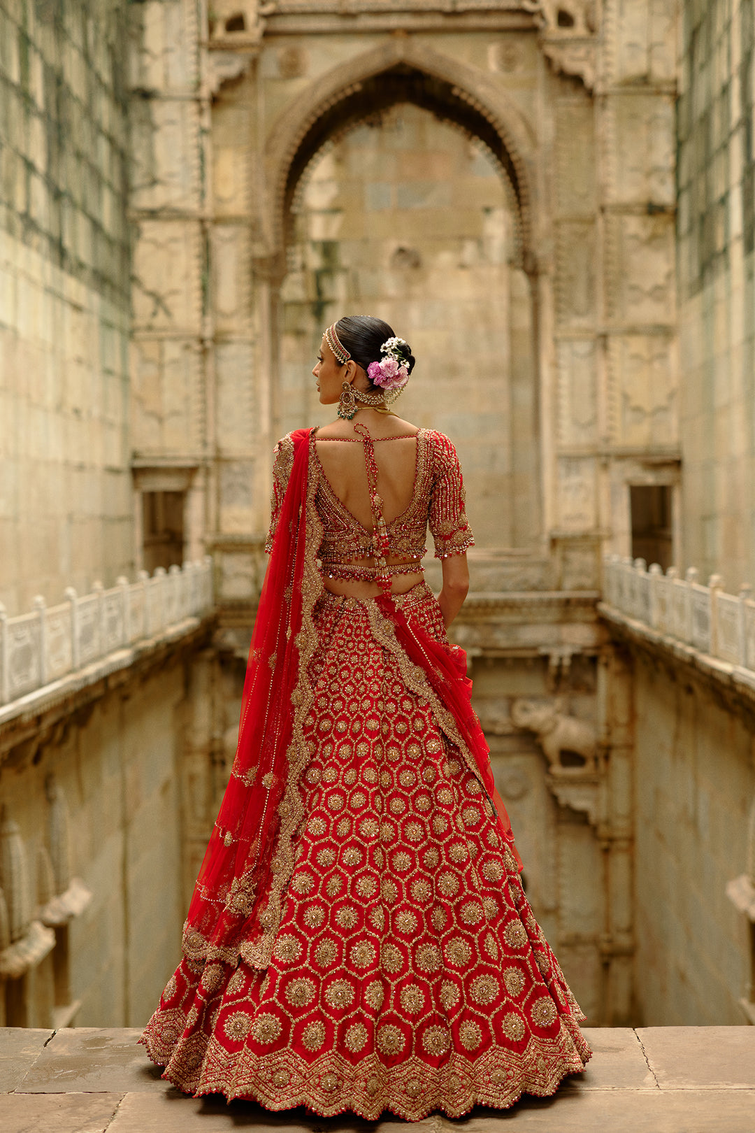 Red Hexagon Lehenga