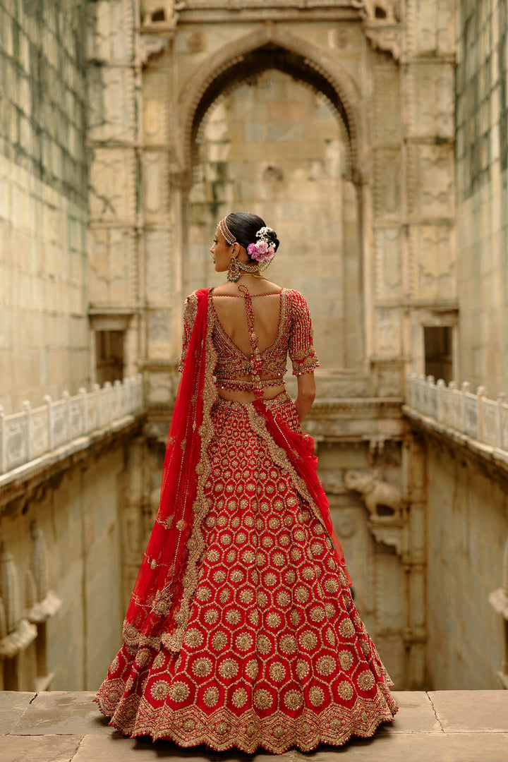 Red Hexagon Lehenga