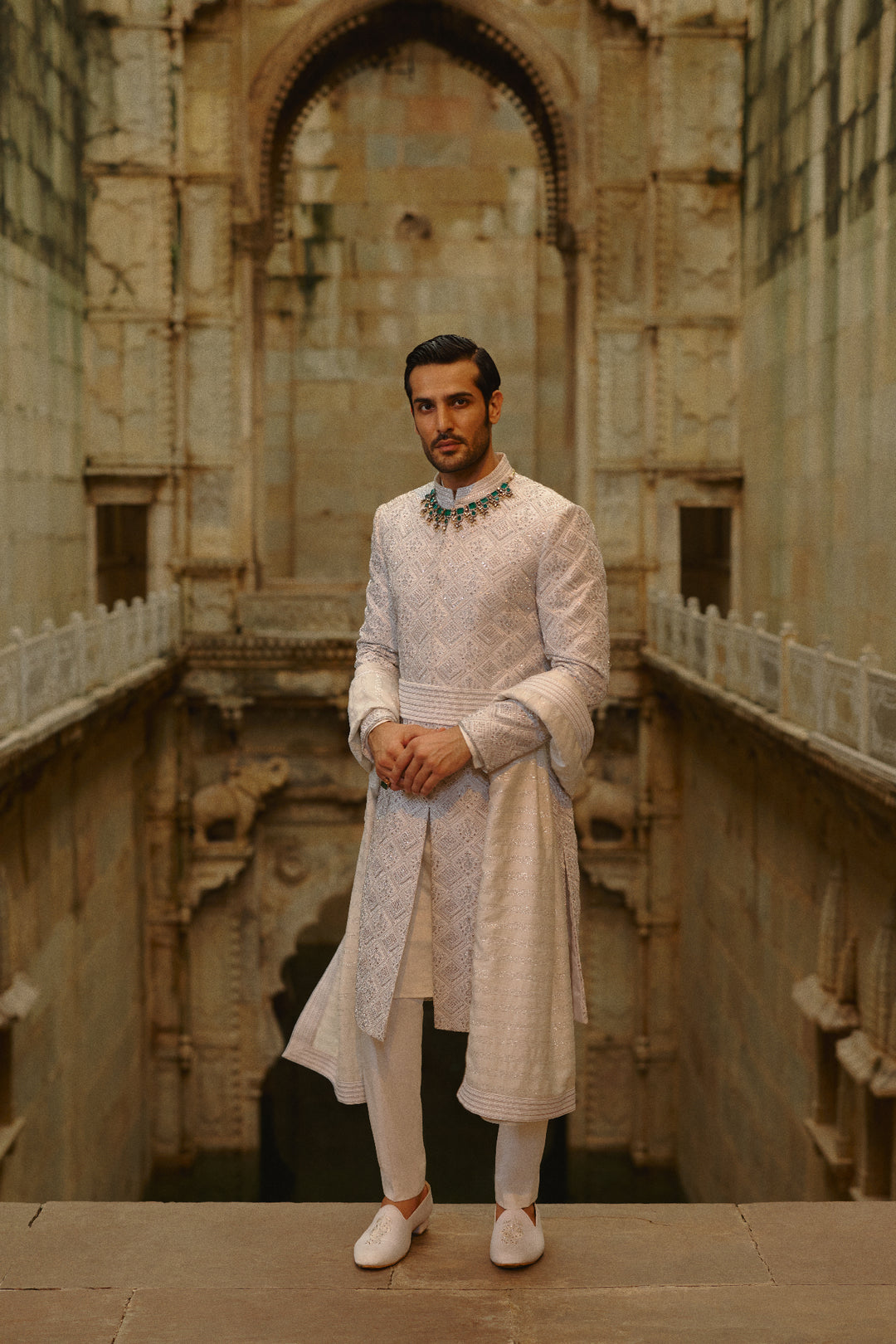 Grey Silver Embroidered Sherwani Set
