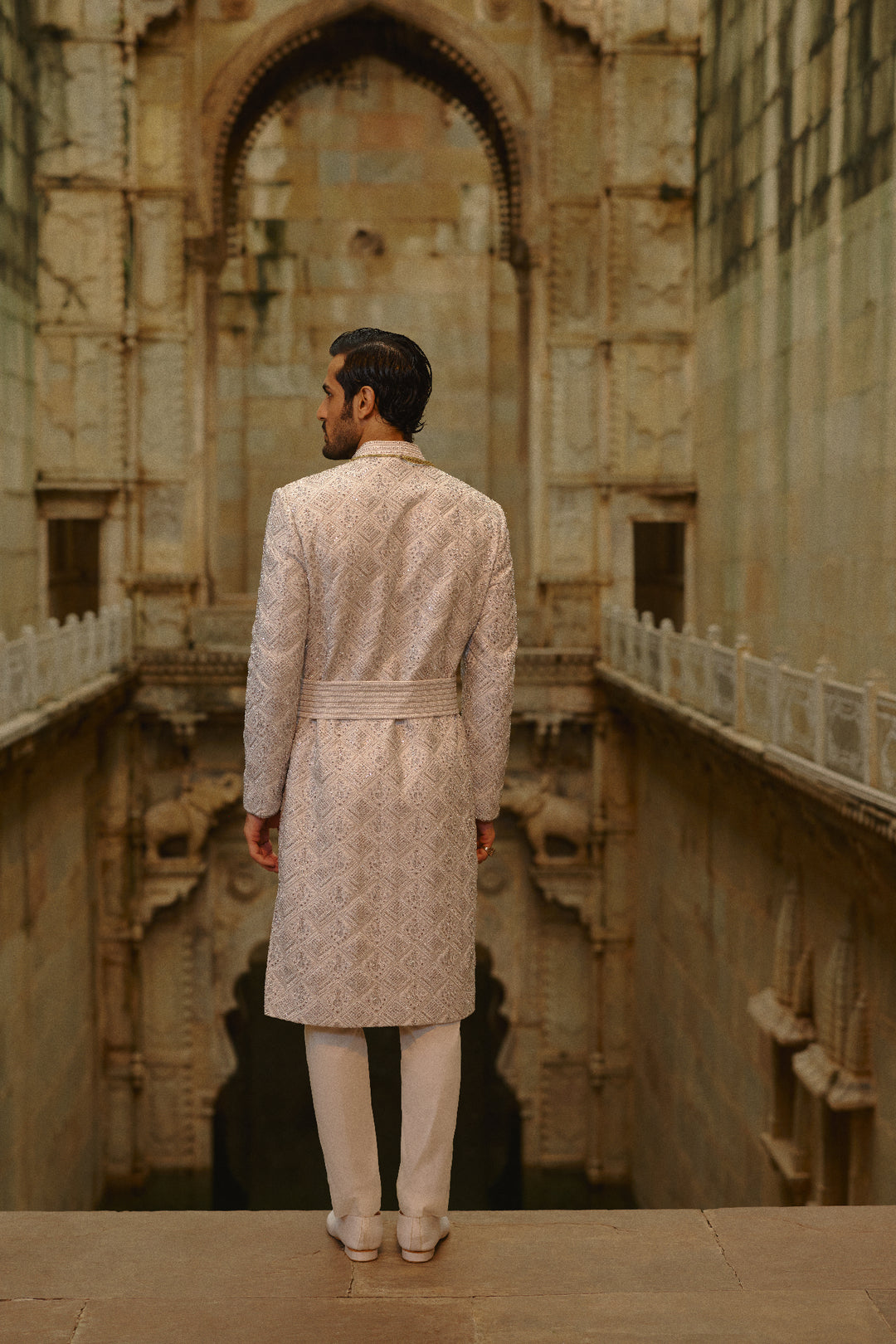 Grey Silver Embroidered Sherwani Set