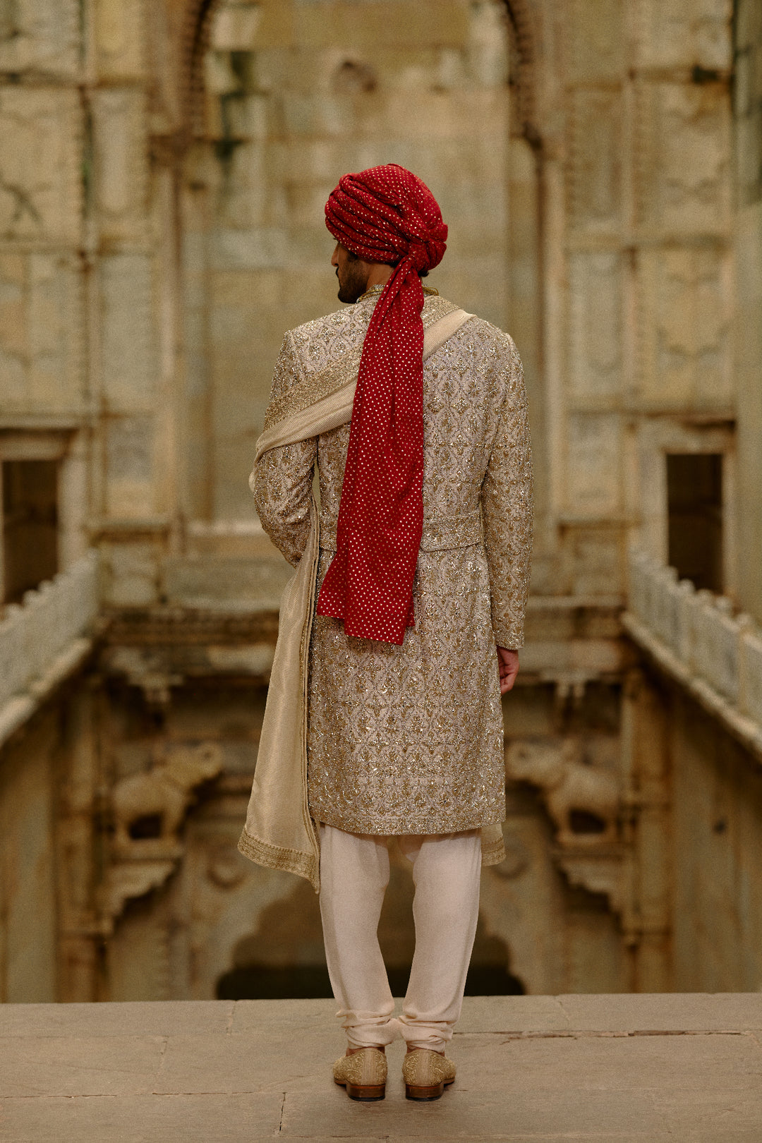 Gold Sherwani Zardozi Embroidery Set