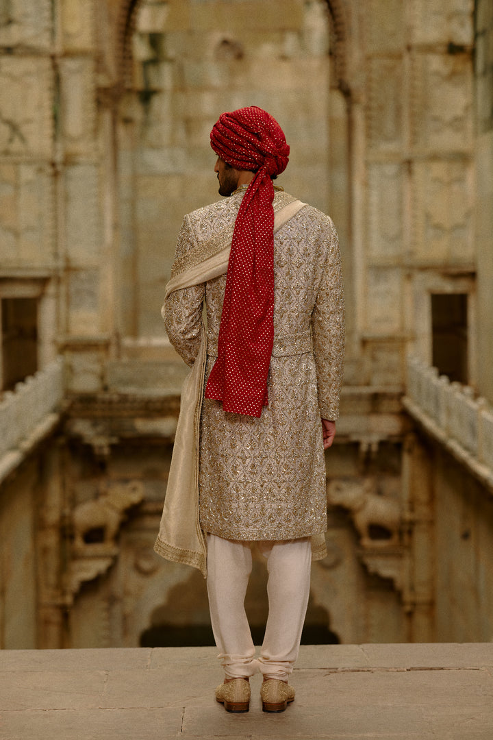 Gold Sherwani Zardozi Embroidery Set
