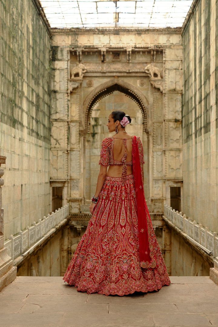 Red Resham Lehenga
