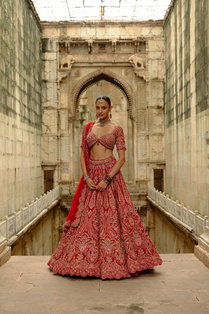 Red Resham Lehenga