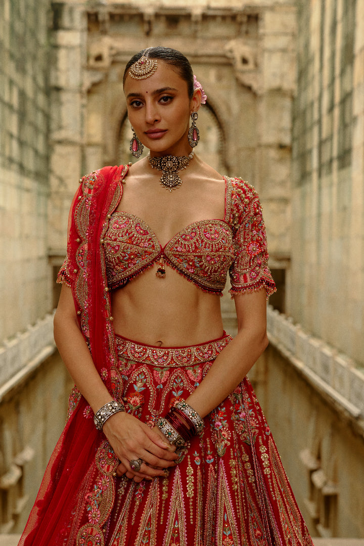 Red Resham Lehenga