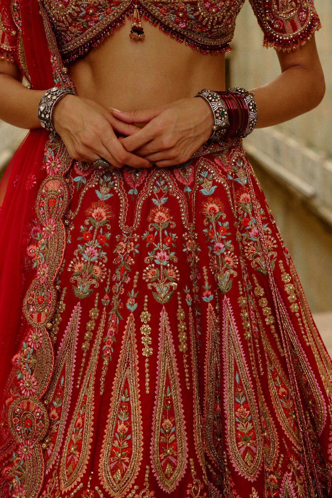 Red Resham Lehenga