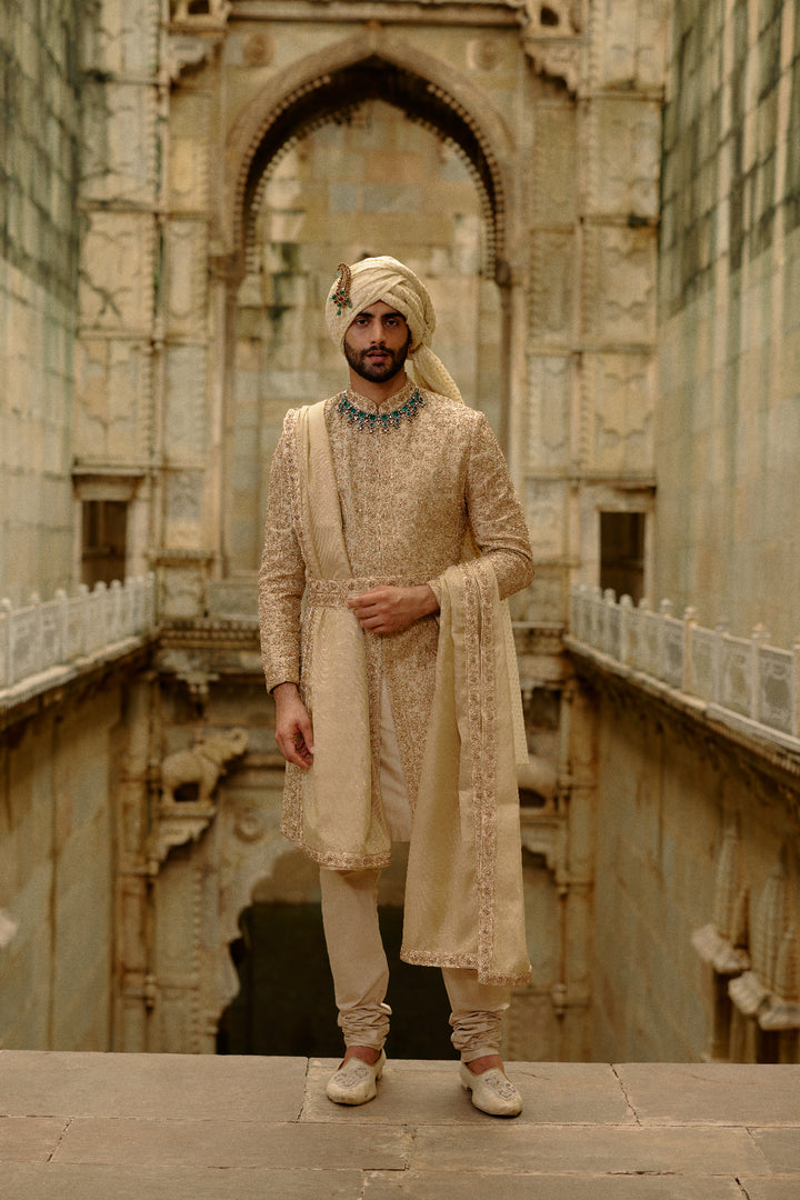 Gold Woven Banarasi Sherwani Set