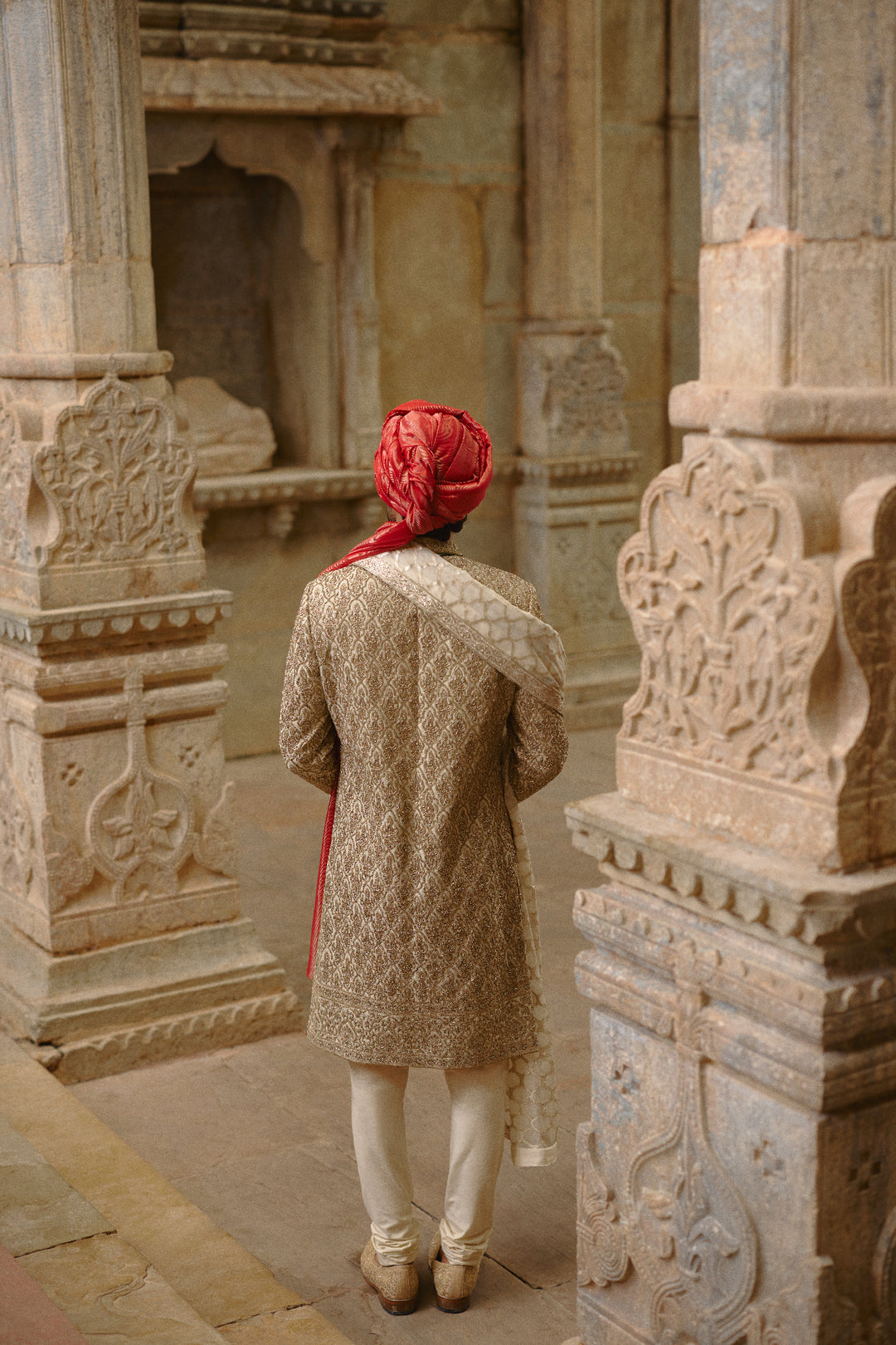 Gold Twill Woven Sherwani Gold Embroidery