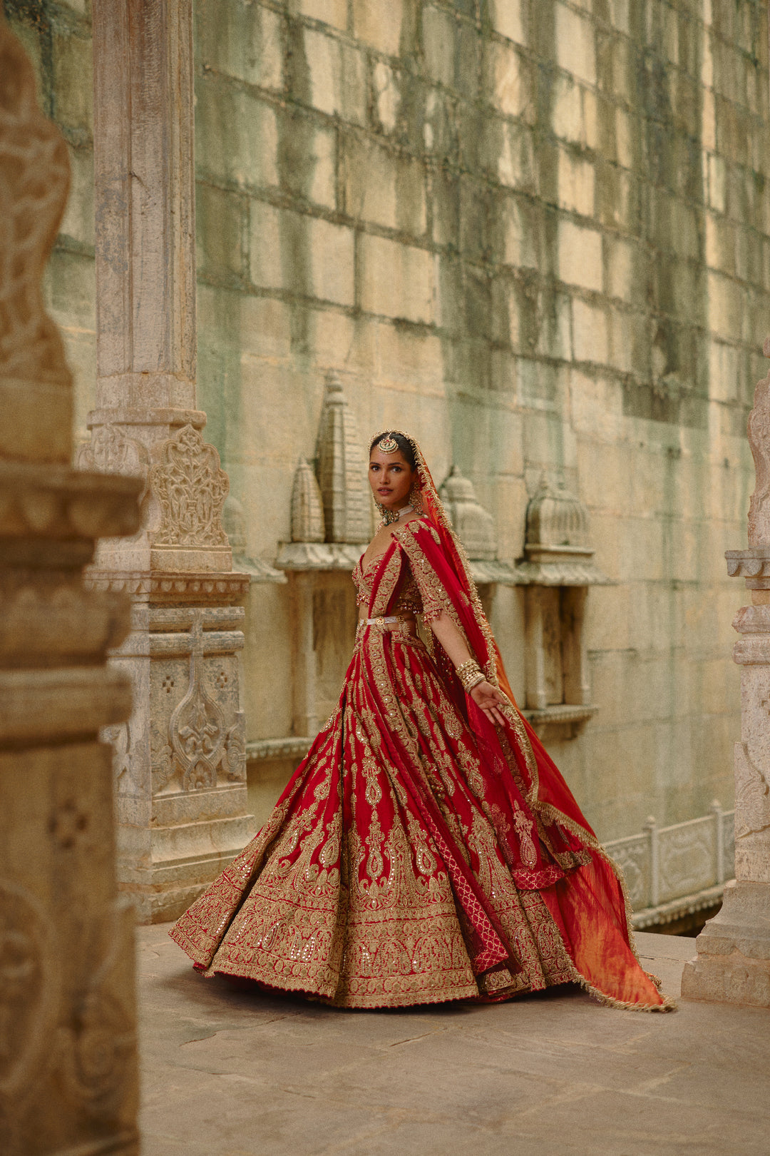 Red Dori Work Lehenga