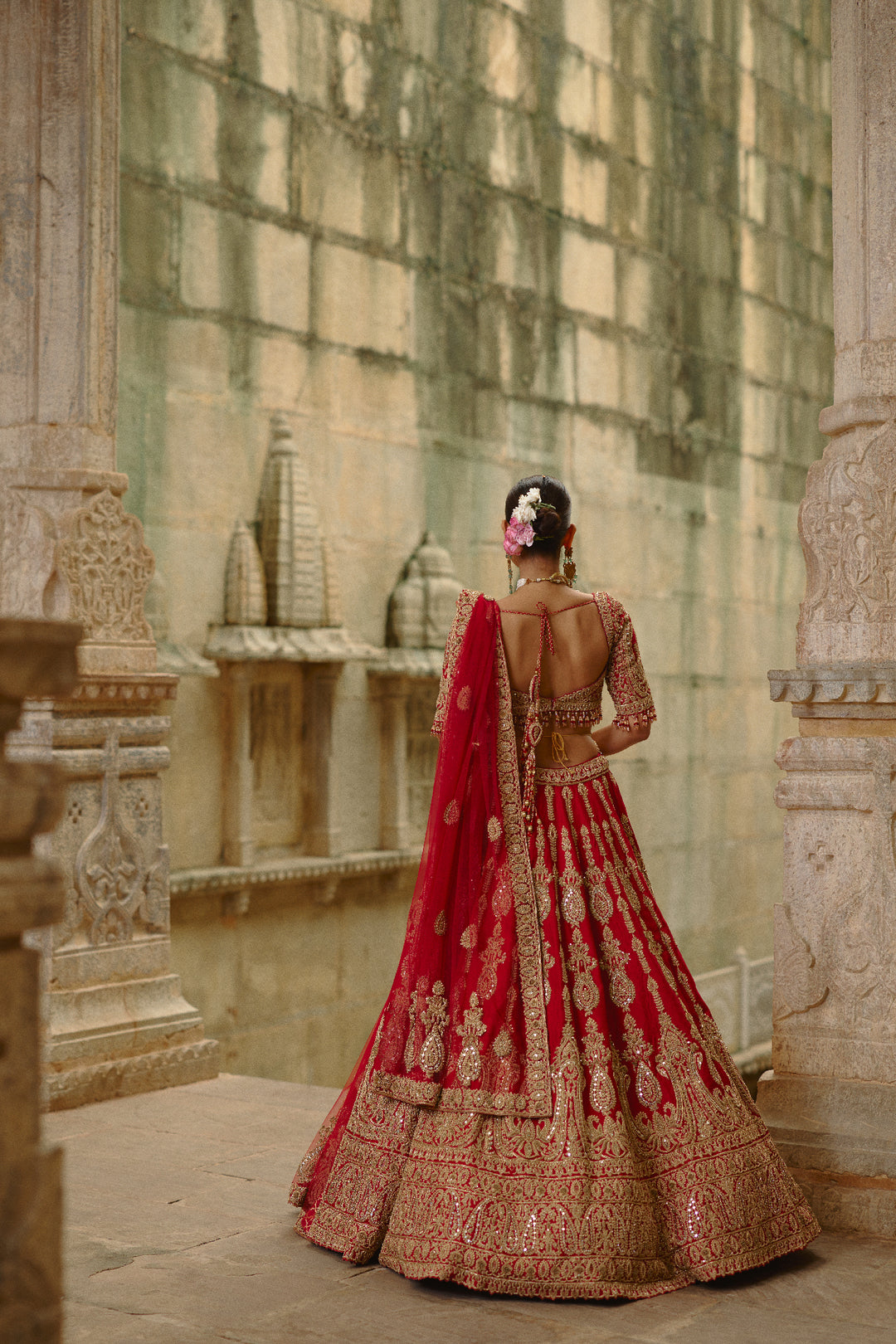 Red Dori Work Lehenga