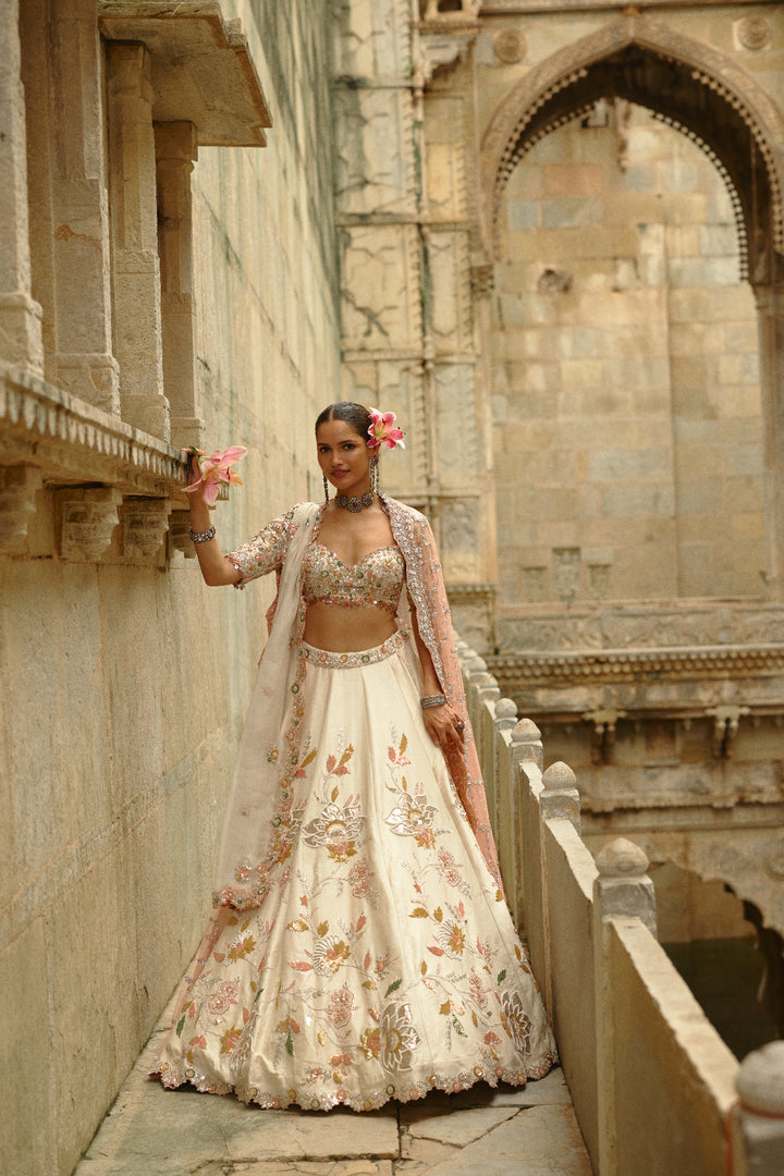 Cream Gota Lehenga