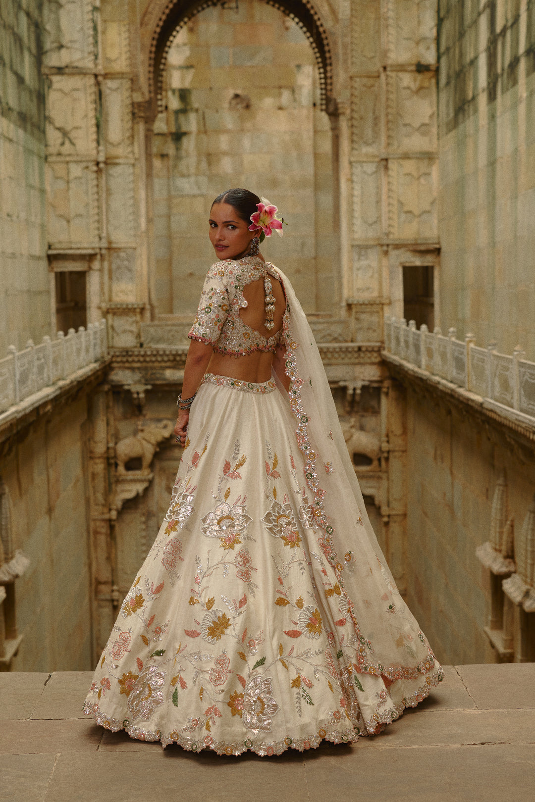 Cream Gota Lehenga