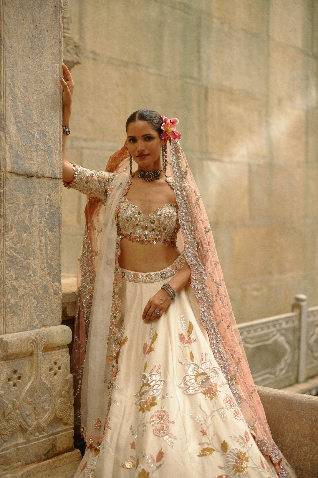 Cream Gota Lehenga