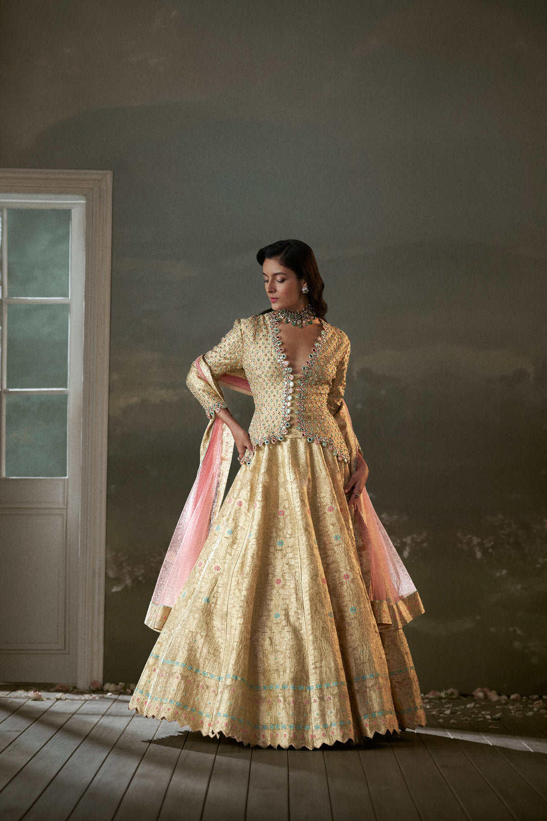 Gold Woven Benarsi Silk Lehenga With Blouse And Dupatta
