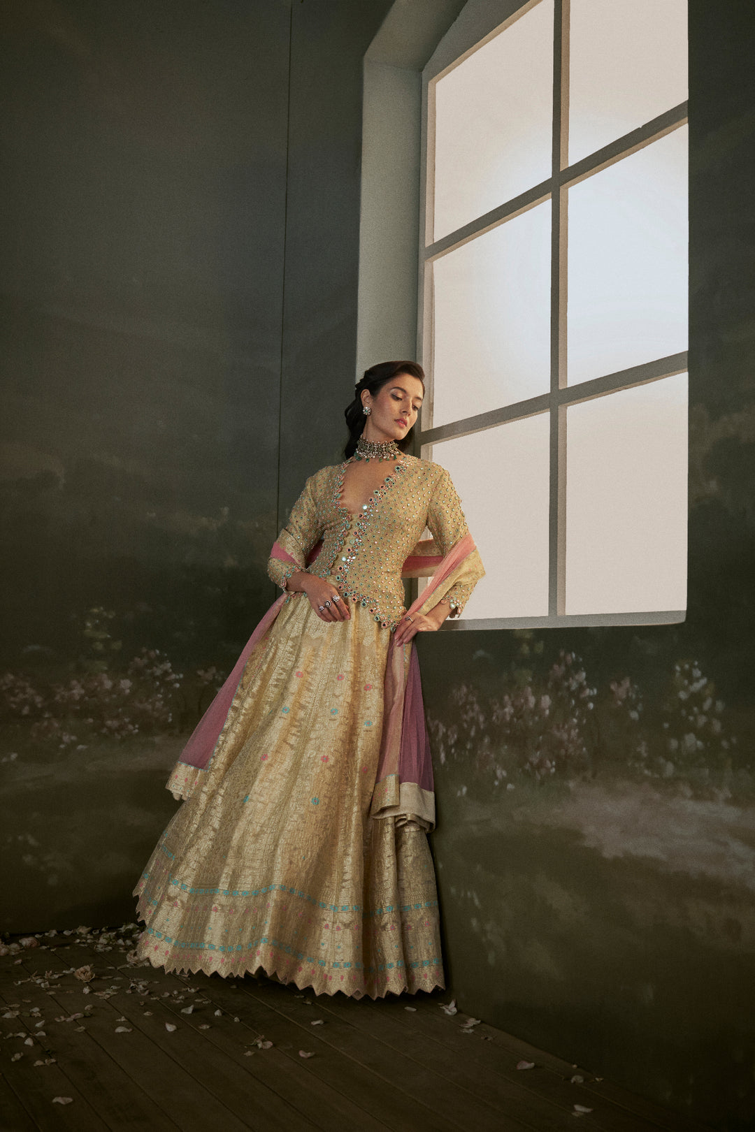 Gold Woven Benarsi Silk Lehenga With Blouse And Dupatta