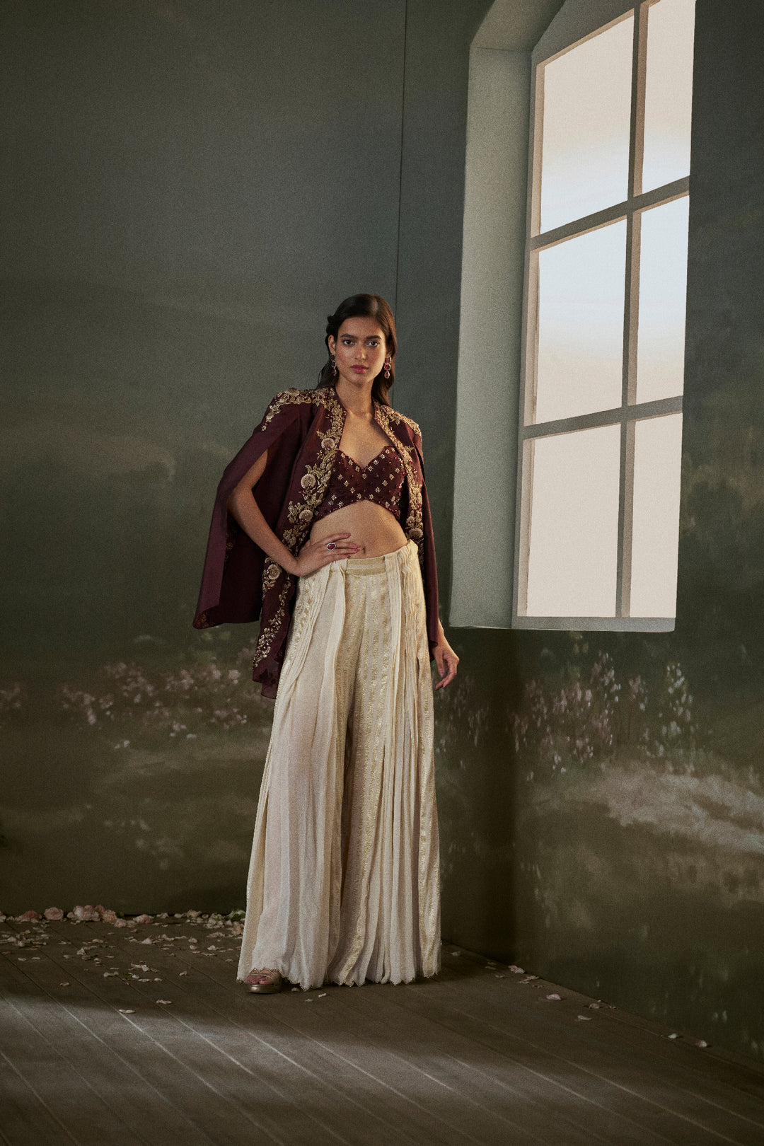 Burgurndy Cape And Sharara Set