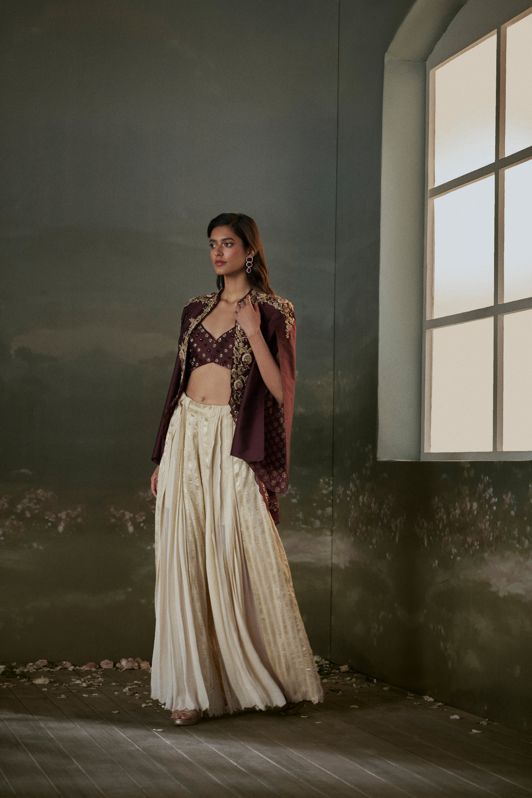 Burgurndy Cape And Sharara Set