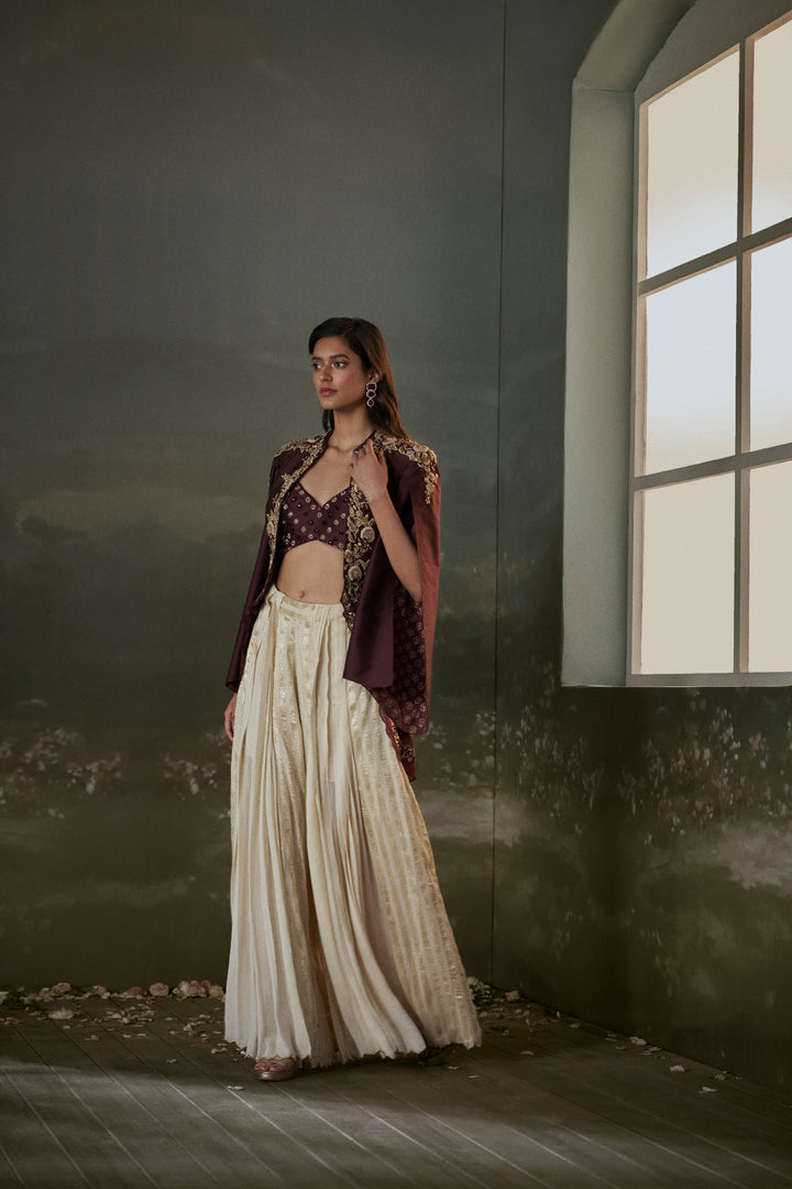 Burgurndy Cape And Sharara Set