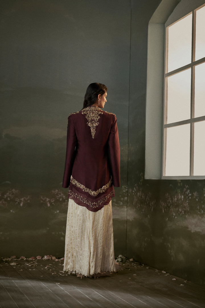 Burgurndy Cape And Sharara Set