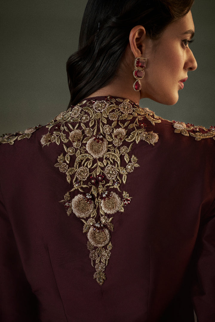 Burgurndy Cape And Sharara Set