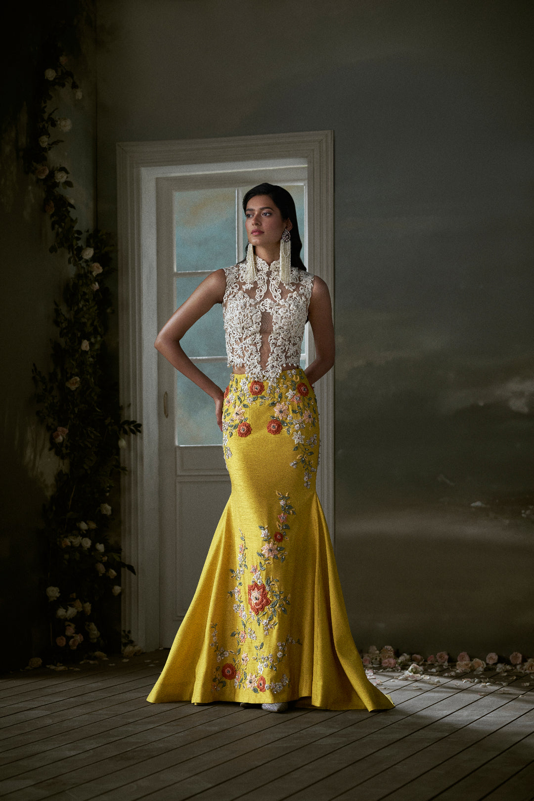 Yellow Skirt With Ivory Corset Top