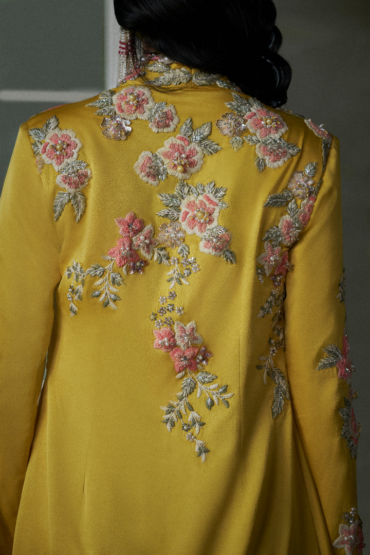 Yellow Jacket Trouser Set With Corset Top