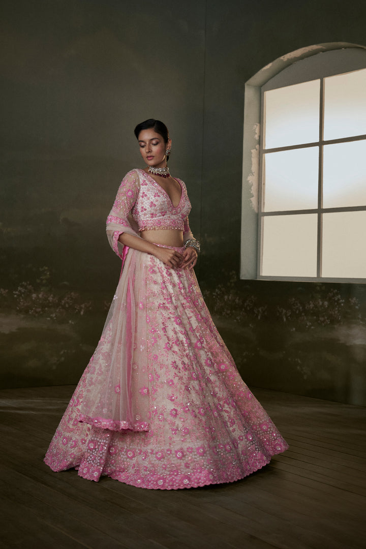 Blush -Pink Net Lehenga Choli Set