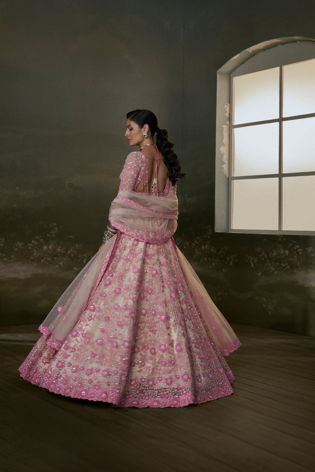 Blush -Pink Net Lehenga Choli Set