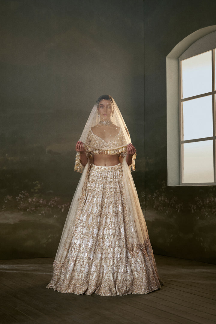 Ivory And Gold Lehenga Choli Set