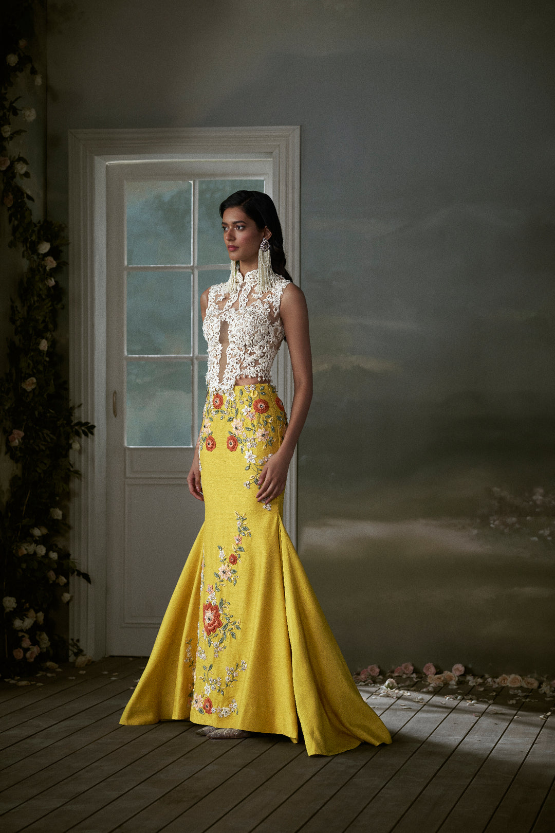 Yellow Skirt With Ivory Corset Top