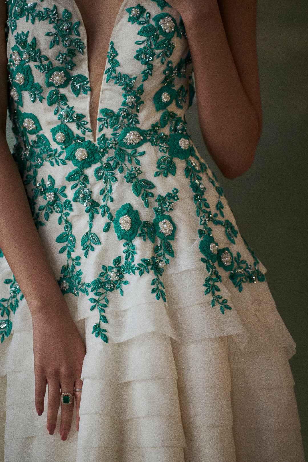 Ivory Organza Layered Assymetrical Dress