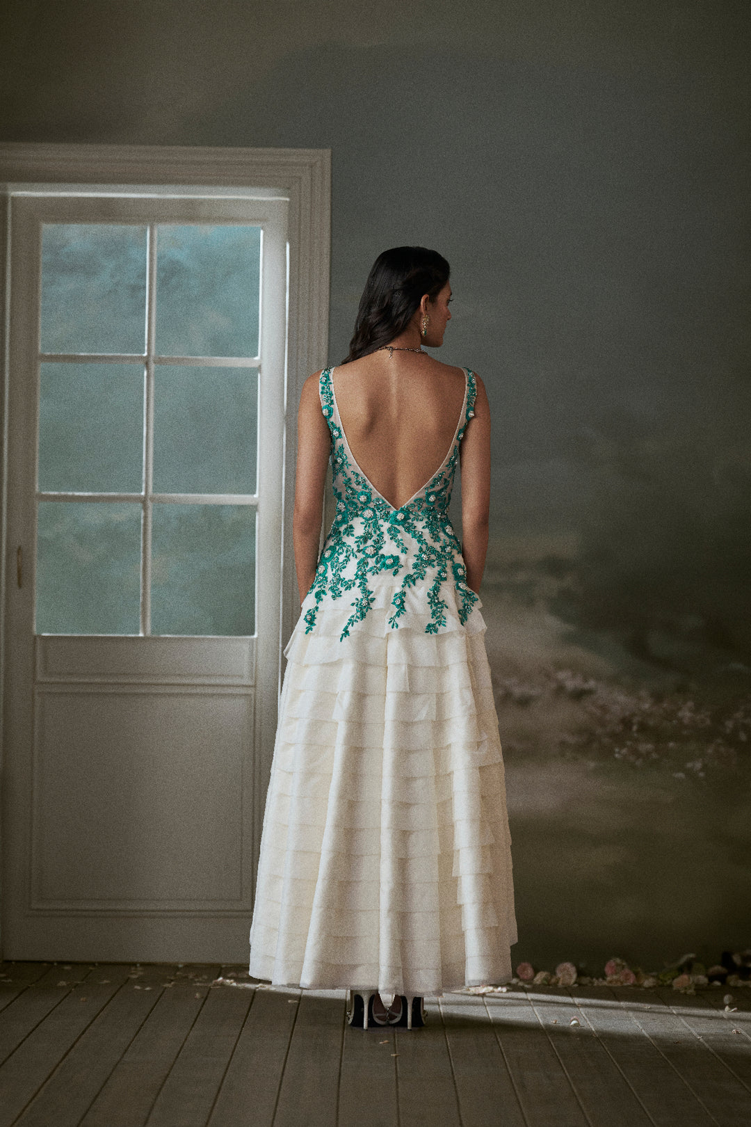 Ivory Organza Layered Assymetrical Dress