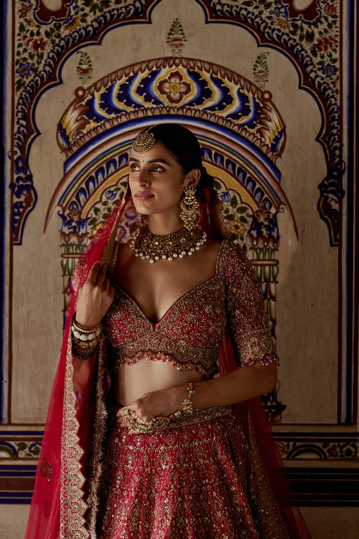 Red Mahira Lehenga