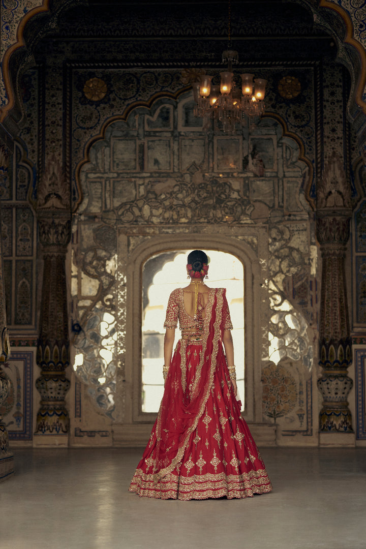 Deep Red Shama Lehenga