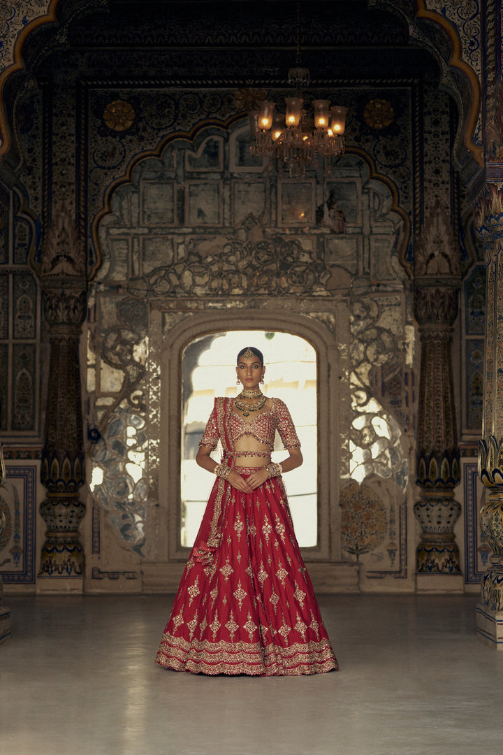 Deep Red Shama Lehenga