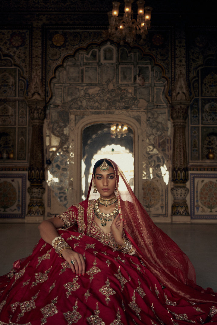 Deep Red Shama Lehenga