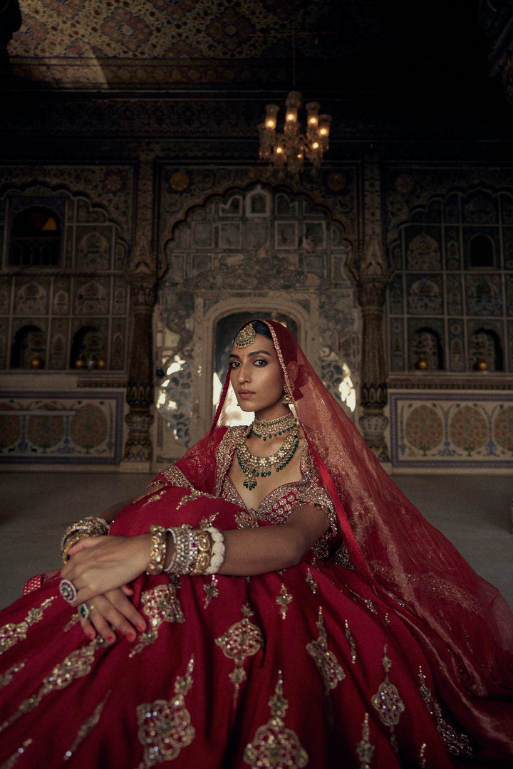 Deep Red Shama Lehenga