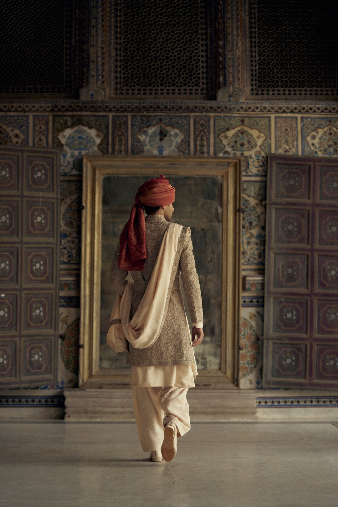 Mocca Raw Silk Sherwani With Kurta And Churidar